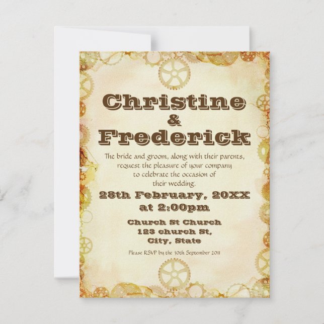 Steampunk Wedding,  4.25"x5.5" invitation (Front)