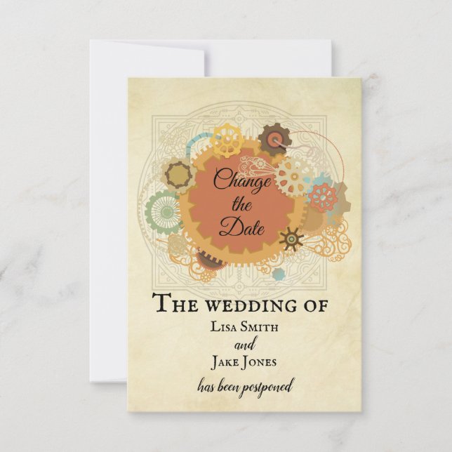 Steampunk Wedding Change the Date Industrial Invitation (Front)