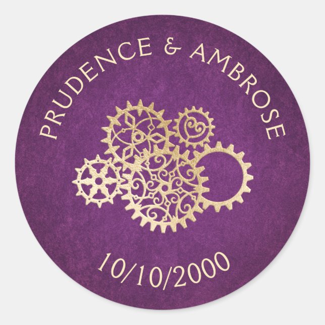 Steampunk Wedding Classic Round Sticker (Front)