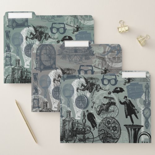 Steampunk Wedding Collage Vintage Gear File Folder