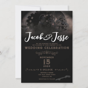 Steampunk Wedding Invitation - Flat Card