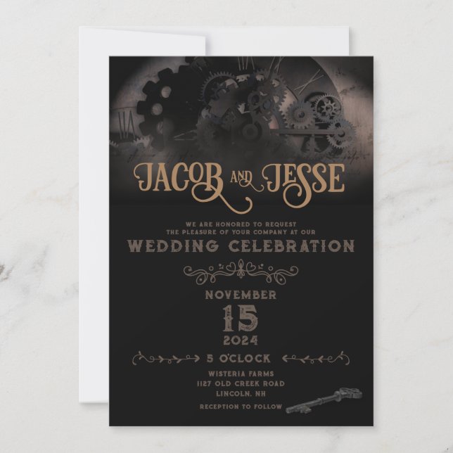 Steampunk Wedding Invitation - Flat Card (Front)