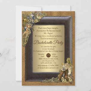 Steampunk Wedding On Suede Bachelorette Invitation