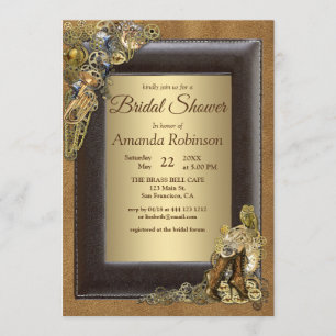 Steampunk Wedding On Suede Bridal Shower Invitation
