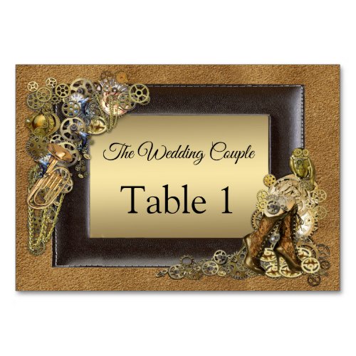 Steampunk Wedding On Suede Table cards