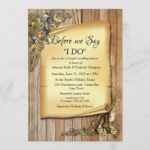 Steampunk Wedding On Wood Wedding Shower Invitation