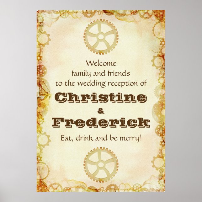 Steampunk Wedding, reception welcome poster (Front)