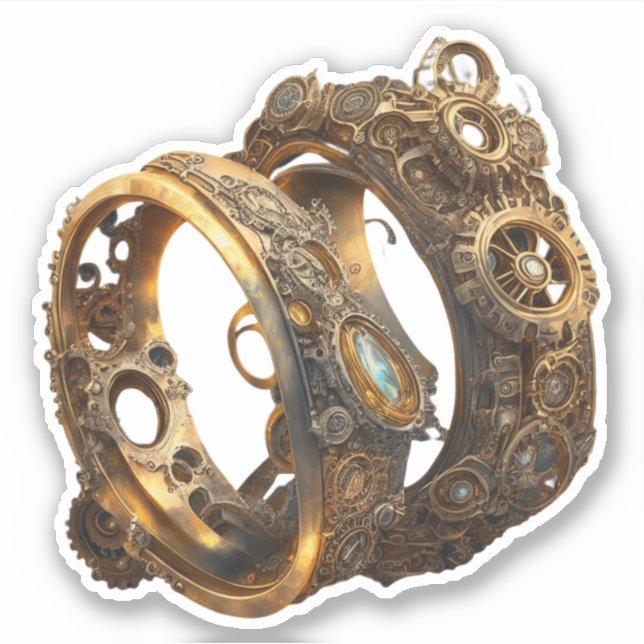 Steampunk Wedding Rings Sticker (Front)