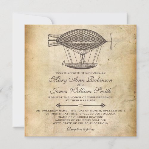 Steampunk Wedding Victorian Airship Invitation