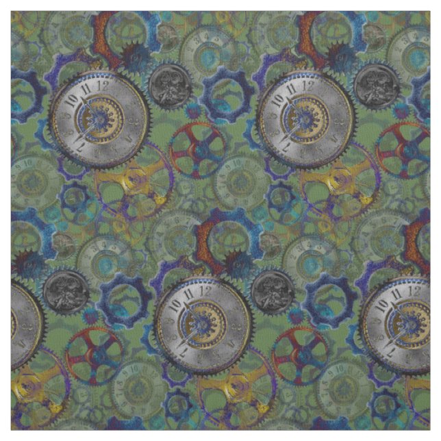 Steampunk wheels gears cogs watch face pattern fabric (Swatch)