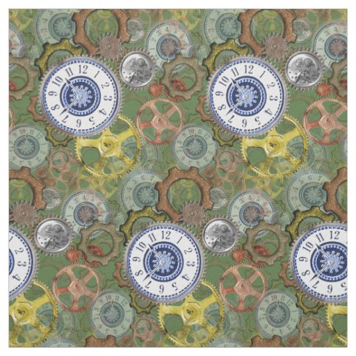 Steampunk wheels gears cogs watch face pattern fabric