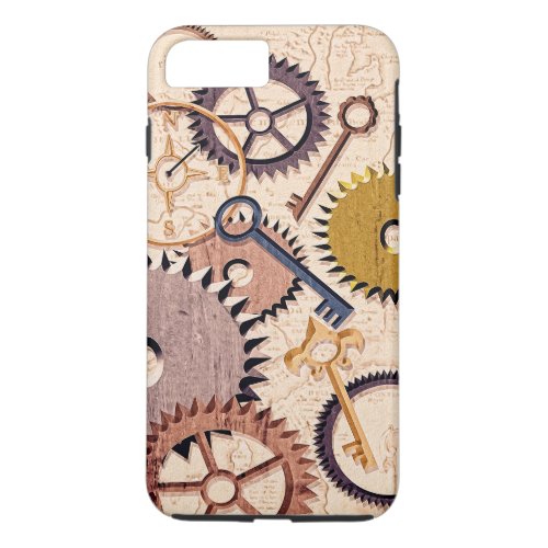 Steampunk Wheels Gears Keys Old Map Oil Paint iPhone 8 Plus7 Plus Case