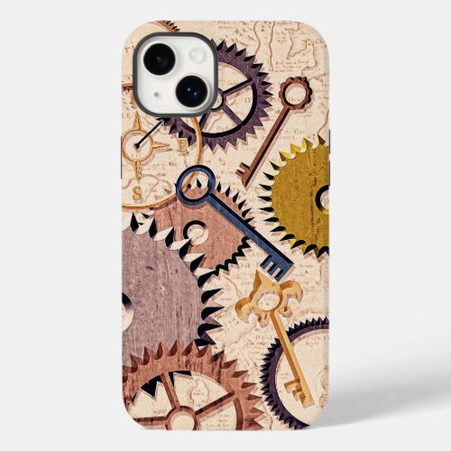 Steampunk Wheels Gears Keys Old Map Oil Paint Case_Mate iPhone 14 Plus Case