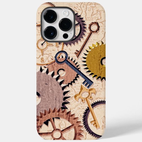 Steampunk Wheels Gears Keys Old Map Oil Paint Case_Mate iPhone 14 Pro Max Case