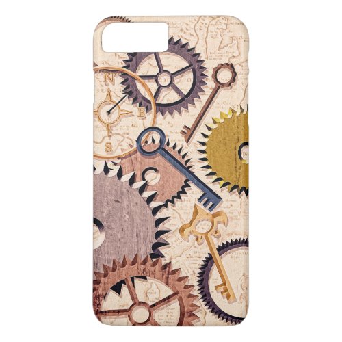 Steampunk Wheels Gears Keys Old Map Oil Paint iPhone 8 Plus7 Plus Case