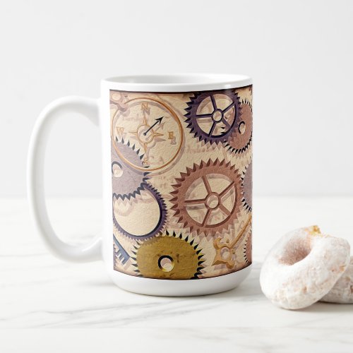 Steampunk Wheels Gears Keys Old Map Oil Paint Coffee Mug