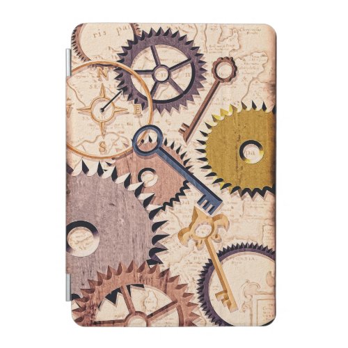 Steampunk Wheels Gears Keys Old Map Oil Paint iPad Mini Cover