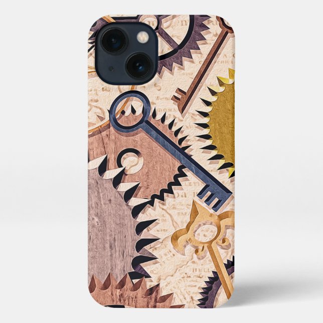 Steampunk Wheels, Gears, Keys, Old Map Oil Paint iPhone Case (Back)