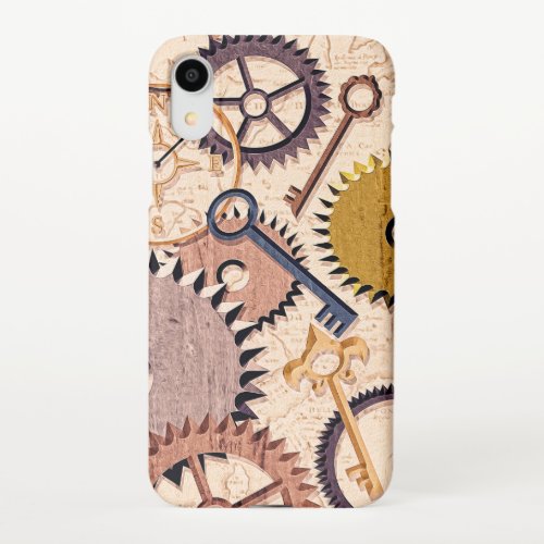 Steampunk Wheels Gears Keys Old Map Oil Paint iPhone XR Case