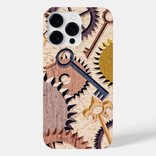 Steampunk Wheels Gears Keys Old Map Oil Paint iPhone 14 Pro Max Case