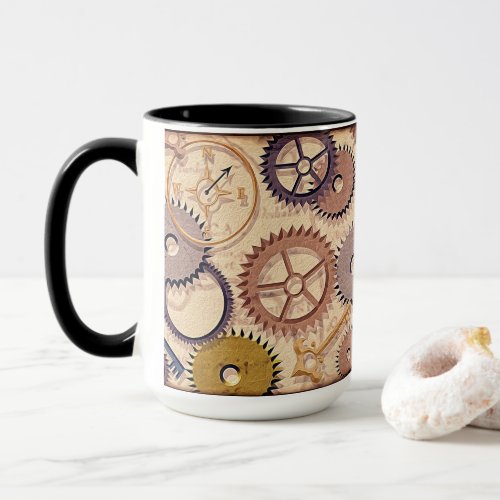 Steampunk Wheels Gears Keys Old Map Oil Paint Mug