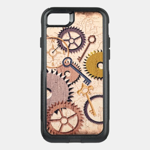 Steampunk Wheels Gears Keys Old Map Oil Paint OtterBox Commuter iPhone SE87 Case