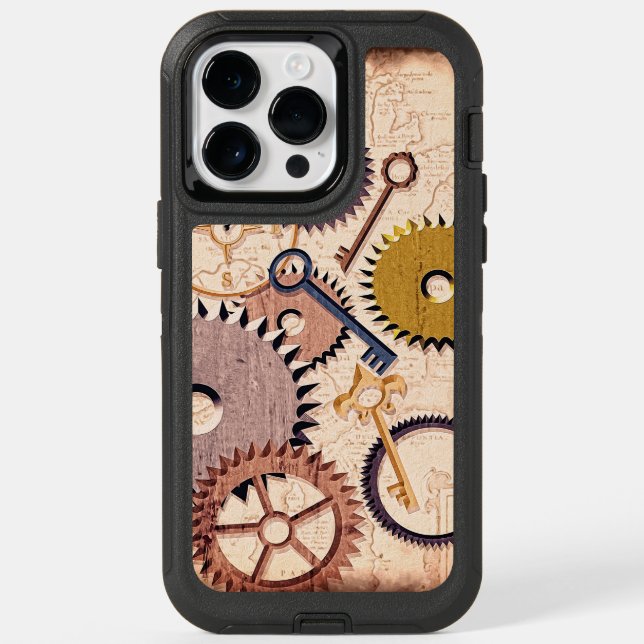 Steampunk Wheels, Gears, Keys, Old Map Oil Paint Otterbox iPhone Case (Back)