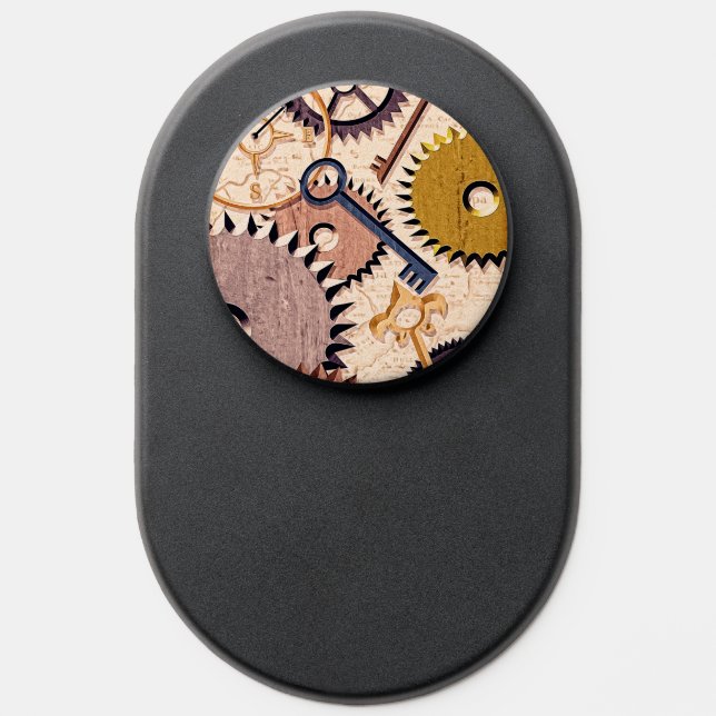 Steampunk Wheels, Gears, Keys, Old Map Oil Paint PopSocket (Popsocket)