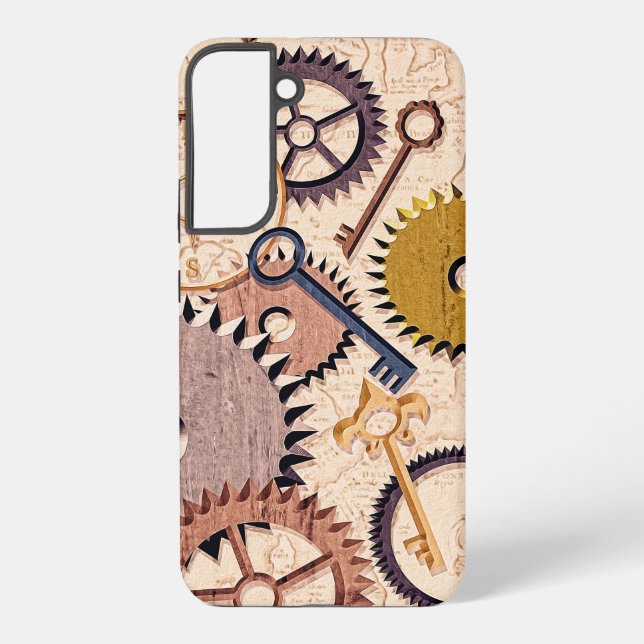 Steampunk Wheels, Gears, Keys, Old Map Oil Paint Samsung Galaxy Case (Back)