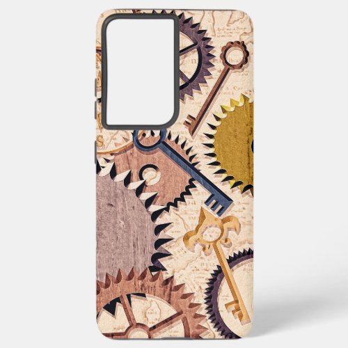 Steampunk Wheels Gears Keys Old Map Oil Paint Samsung Galaxy S21 Ultra Case