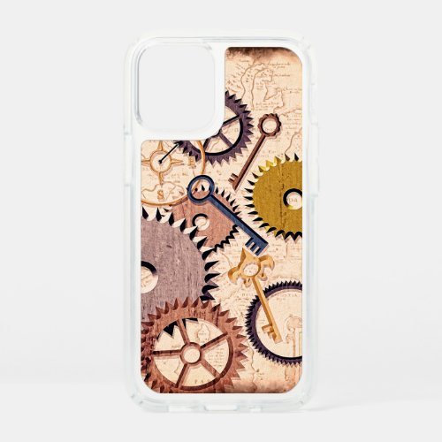 Steampunk Wheels Gears Keys Old Map Oil Paint Speck iPhone 12 Mini Case