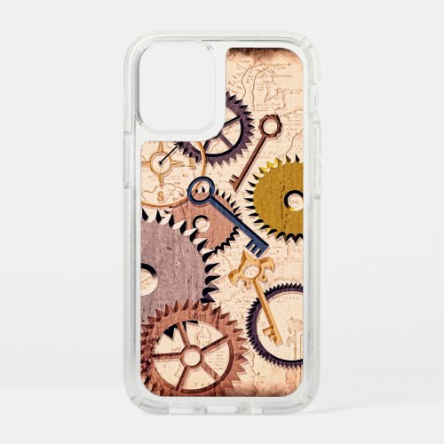 Steampunk Wheels Gears Keys Old Map Oil Paint Speck iPhone 12 Mini Case