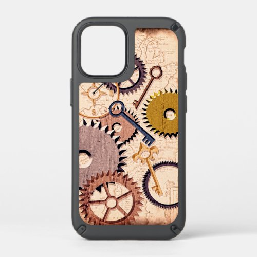 Steampunk Wheels Gears Keys Old Map Oil Paint Speck iPhone 12 Mini Case