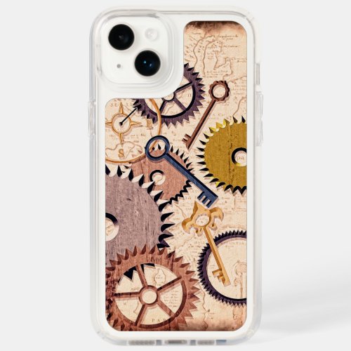 Steampunk Wheels Gears Keys Old Map Oil Paint Speck iPhone 14 Plus Case