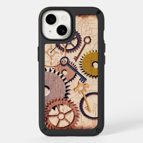 Steampunk Wheels Gears Keys Old Map Oil Paint Speck iPhone 14 Case