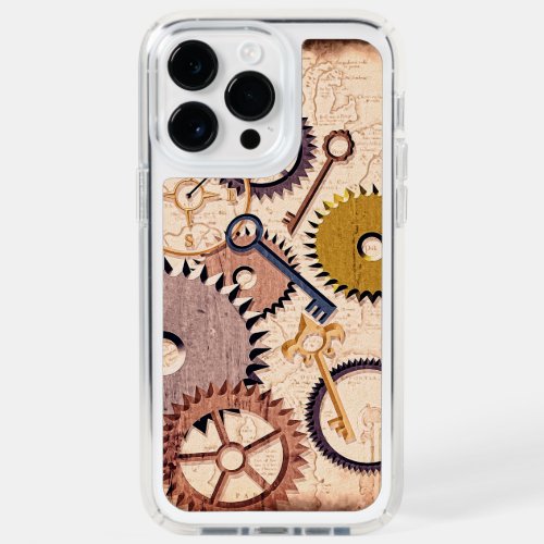 Steampunk Wheels Gears Keys Old Map Oil Paint Speck iPhone 14 Pro Max Case