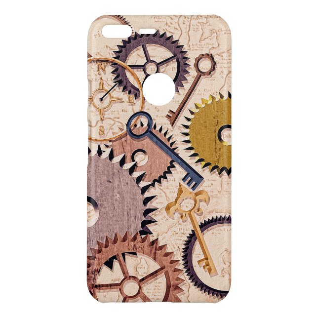 Steampunk Wheels, Gears, Keys, Old Map Oil Paint Uncommon Google Pixel XL Case (Back)