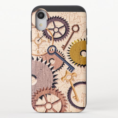 Steampunk Wheels Gears Keys Old Map Oil Paint iPhone XR Slider Case