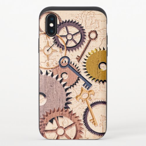 Steampunk Wheels Gears Keys Old Map Oil Paint iPhone X Slider Case