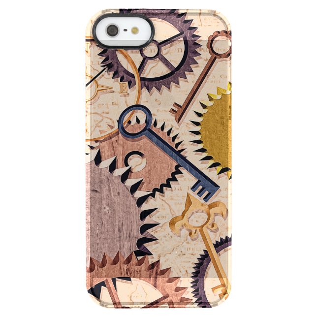 Steampunk Wheels, Gears, Keys, Old Map Oil Paint Uncommon iPhone Case (Back)