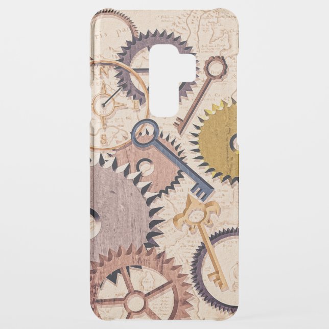 Steampunk Wheels, Gears, Keys, Old Map Oil Paint Uncommon Samsung Galaxy Case (Back)