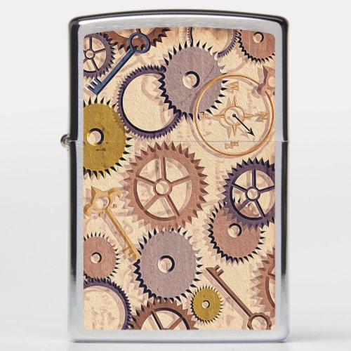 Steampunk Wheels Gears Keys Old Map Oil Paint Zippo Lighter