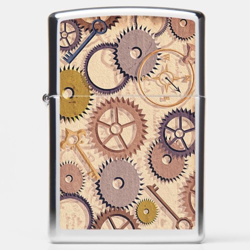 Steampunk Wheels Gears Keys Old Map Oil Paint Zippo Lighter