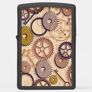 Steampunk Wheels, Gears, Keys, Old Map Oil Paint Zippo Lighter