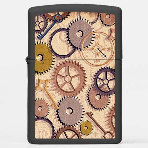 Steampunk Wheels Gears Keys Old Map Oil Paint Zippo Lighter