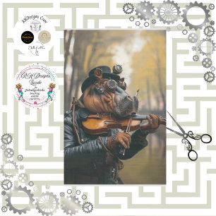 Steampunk Whimsical Hippo Playing Violin Tissue Paper