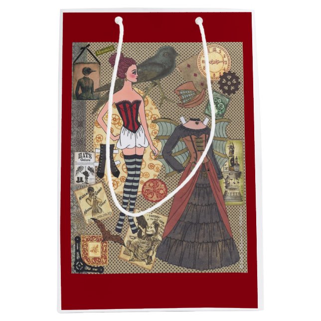 Steampunk Whimsy Paper Doll Art by Alina Kolluri Medium Gift Bag (Front)
