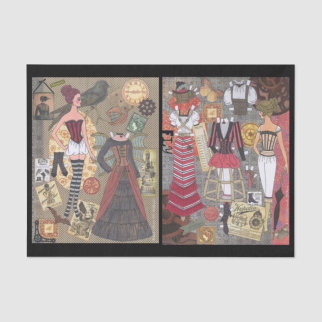 Steampunk Whimsy Paper Doll Art Tissue Paper (Front)