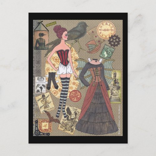 Steampunk Whimsy Paper Doll Postcard