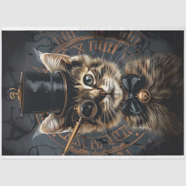 Steampunk Whiskers Kitten Decoupage  Tissue Paper (Front)